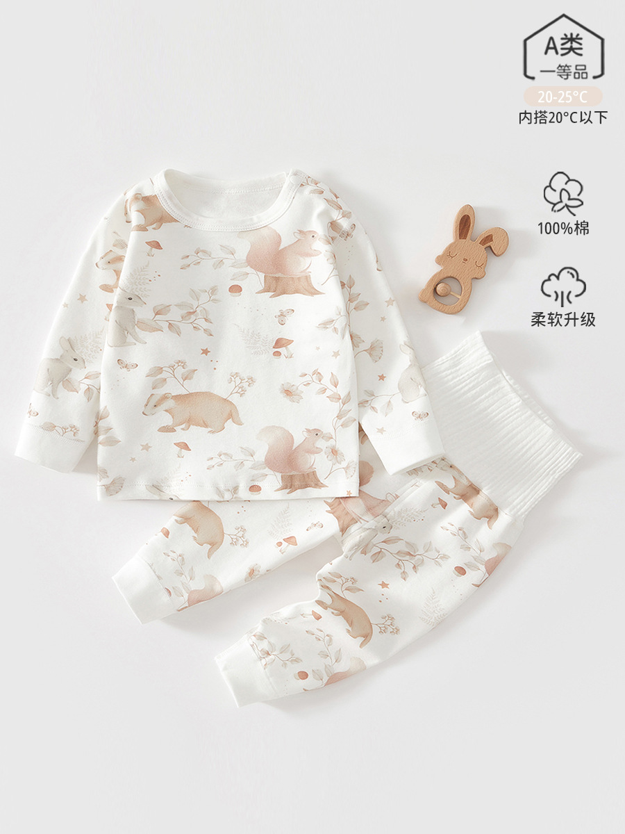 Trajes infantiles, ropa interior para bebés, ropa dividida para niños, ropa de algodón para bebés de otoño, traje de cintura alta para proteger el vientre