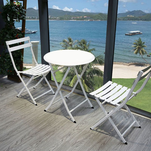 Balcony Table and Chairs Small Iron Coffee Table Leisure Outdoor Table and Chairs Three-Piece Set Folding Outdoor One Table Two Chairs Courtyard Waterproof