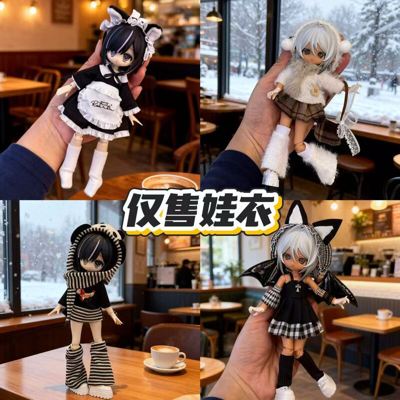 In-Stock 1/8 Bjd 1/12 Ob11 Doll Clothes 11- 17cm Asy Body Movable Action Figure Male and Female Doll Clothes Dress