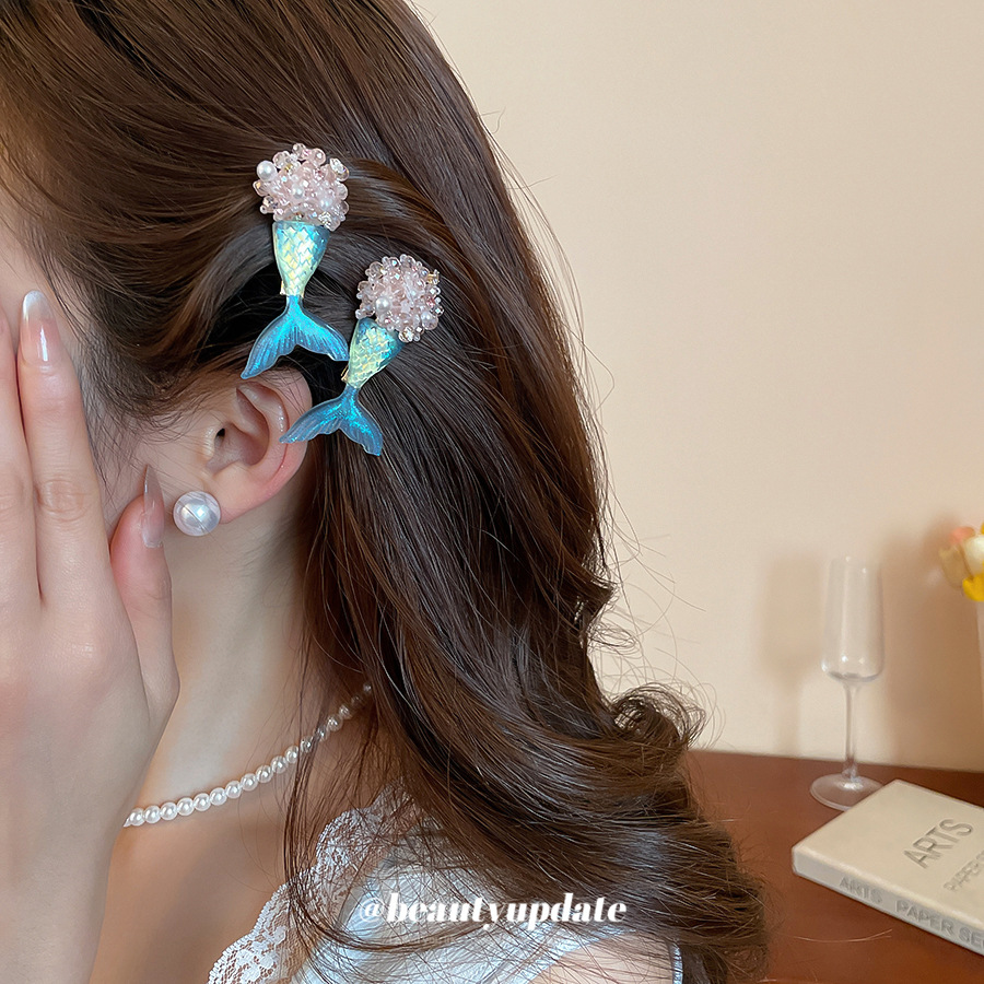 Pendientes de cola de pez racimo de flor de perla de resina de aguja de plata conjunto de horquillas pequeñas y exquisitas de moda joyería de lujo ligero de alta gama