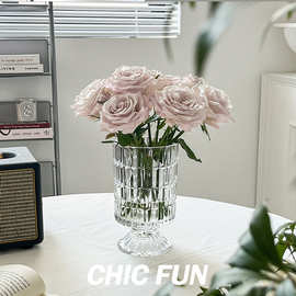 高级感插花花瓶水晶玫瑰网红餐桌玻璃客厅轻奢小法式透明摆件鲜花