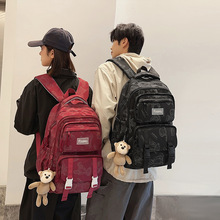 新款印花小熊简约百搭双肩包高中初中大学生书包大容量休闲背包