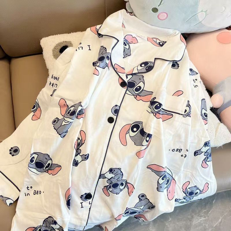 甜美卡通史迪仔睡衣女春秋季长袖长裤ins套装可外穿美少女家居服|undefined