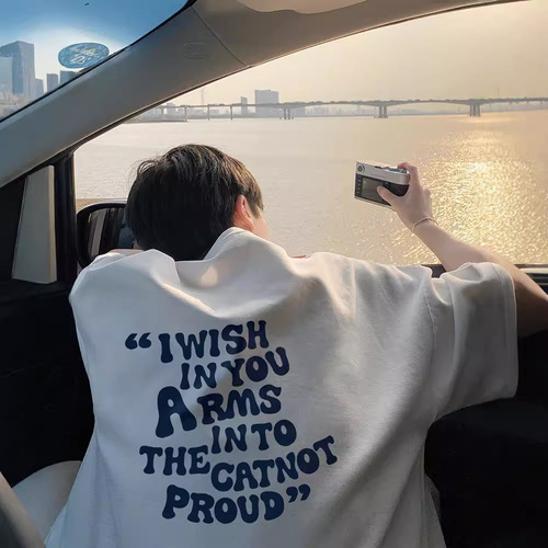 American streetwear pure cotton short-sleeve men's summer fashion design sense heavy-duty T-shirt loose casual versatile five-and-a-half sleeve