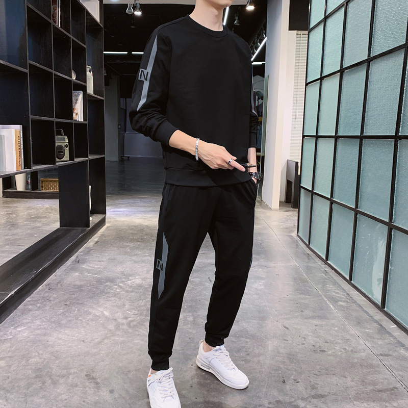 Trajes deportivos para hombres primavera y otoño ocio de algodón de moda de dos piezas para correr jóvenes camisetas de cuello redondo chaqueta para hombres