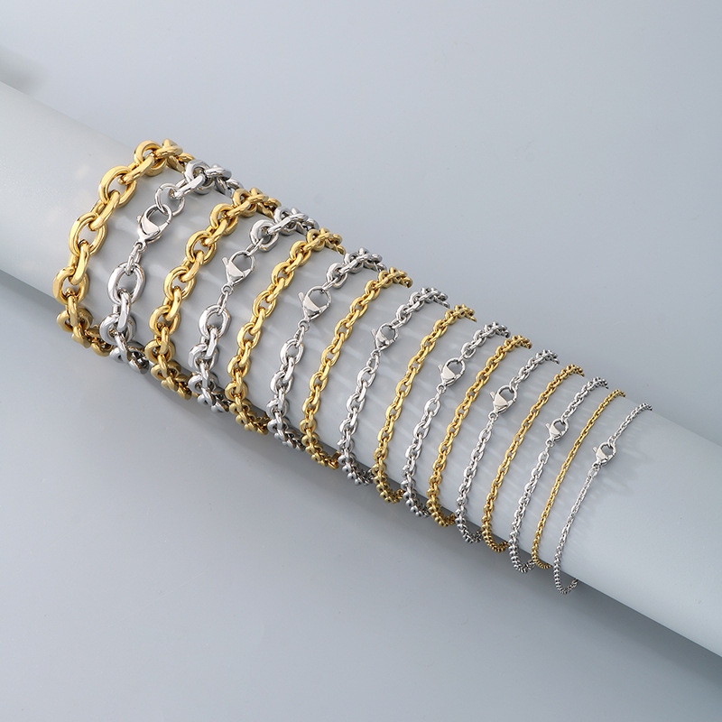 潮流百搭不锈钢太角链手链 极简风O字切边链龙虾扣男女士项链套装