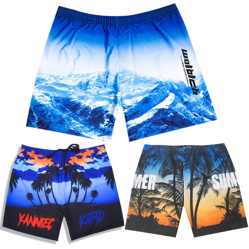 Men's flat-bottomed anti-embarrassing quick-drying running sport breathable personalized coconut tree shorts swimsuit beach pants summer