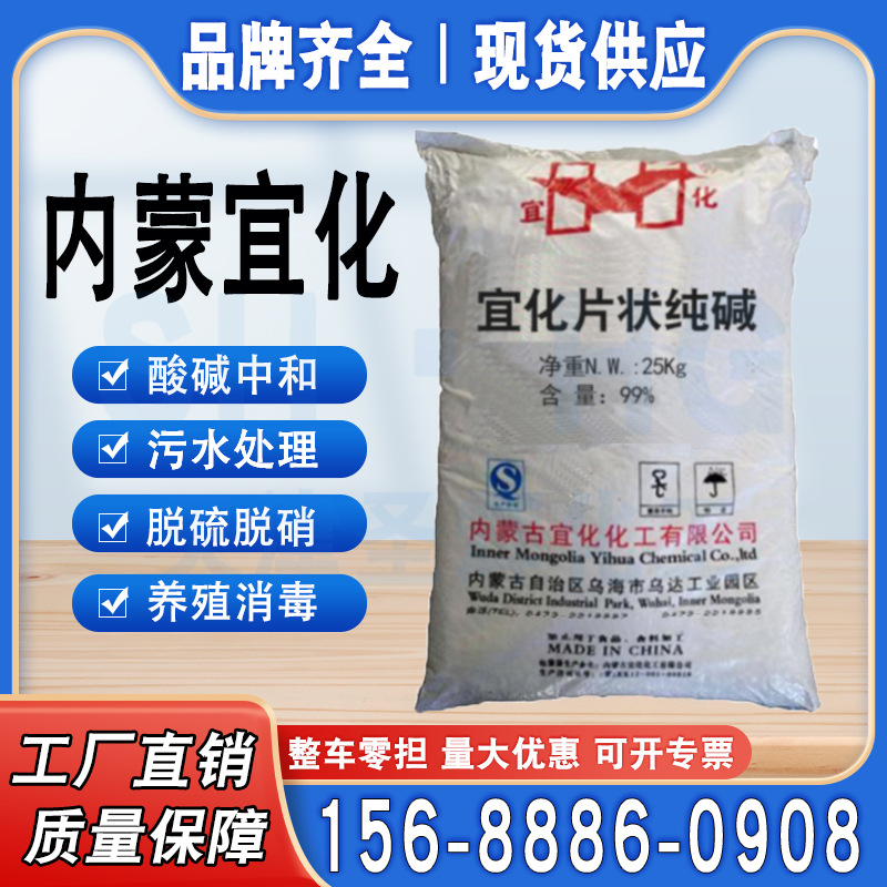 内蒙青海宜化99工业级污水处理碱砖厂脱硫养殖消毒去油碱片状纯碱