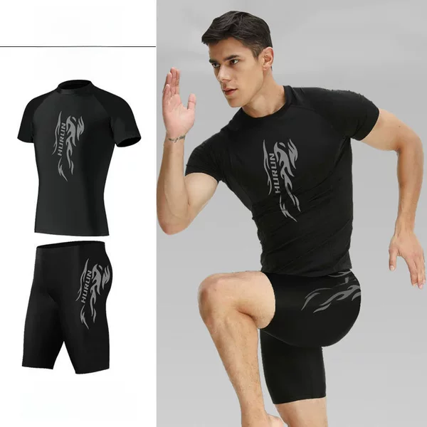 New diving suit men's two-piece sun protection sports short-sleeved swimming suit plus size snorkeling suit quick-drying surfing jellyfish suit