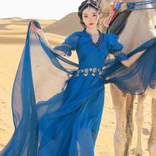 西藏敦煌民族风连衣裙女夏沙漠旅游拍照异域风情超仙大摆飘逸长裙