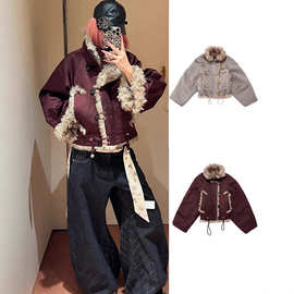 高版本定~制25秋冬新品醋酸麻短绒外套复古翻领时尚休闲短款上衣