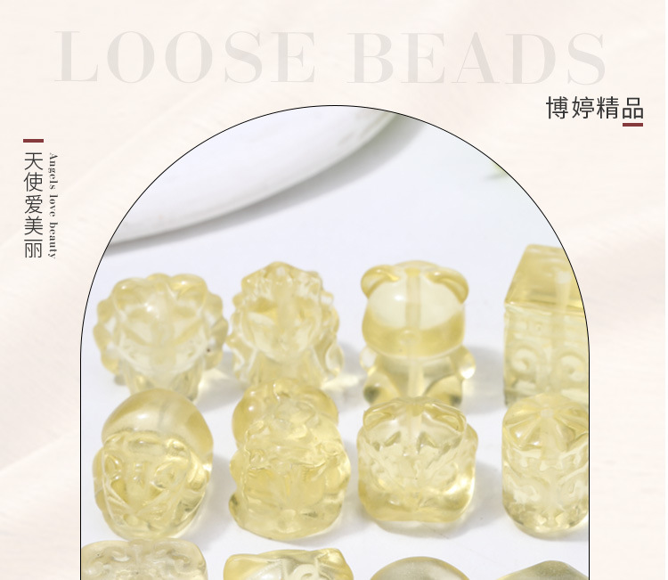 Piezoelectric Citrine Moon Heart Beads Cow Nostril Crystal Carving DIY Jewelry Bracelet with Loose Beads Wholesale