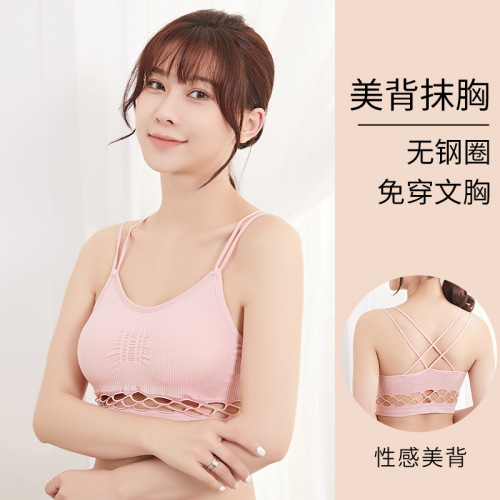 Foreign trade cross-border sexy hollow cross beautiful back-wrapped bra and tube top for women yoga running no rim bra and tube top