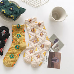 Japanese-inspired Ins Hyun Aya style flower socks for women, cute and trendy, perfect for fashion influencers, small flower long socks