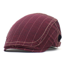 新款条纹贝雷帽春秋男士帽子棉质鸭舌帽男女休闲鸭舌帽弯檐帽子