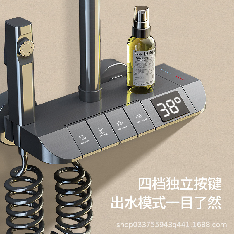 Pistola de baño gris ducha cabeza traje cobre ducha cabeza baño lluvia hogar temperatura constante boquilla de refuerzo