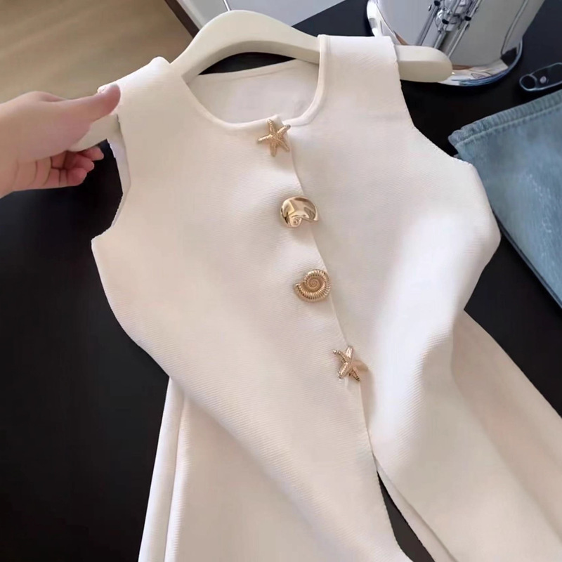 Guangzhou Thirteen Lines High-Quality Popular Item ~ Women's Summer New Knitted Vest with Swallowtail Slit Solid Color Versatile Top