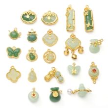 合金仿玉玻璃平安锁铃铛福字福袋平安锁吊坠 手工diy手链项链配件