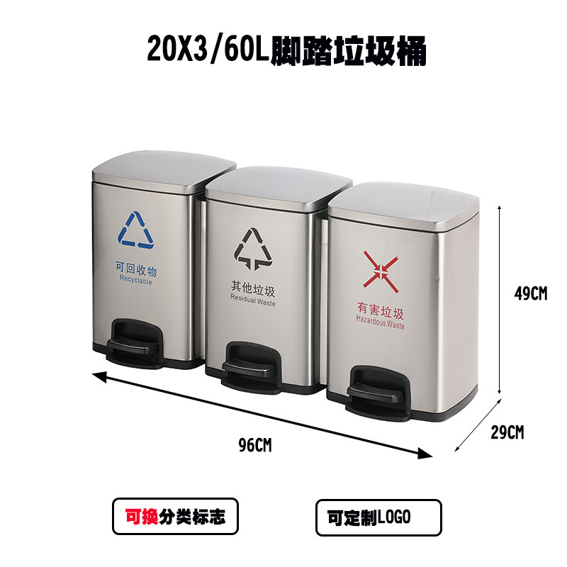 ステンレス分類ゴミ箱足踏み式ロビー蓋付きデパート用銀行病院大型角形公共場|undefined
