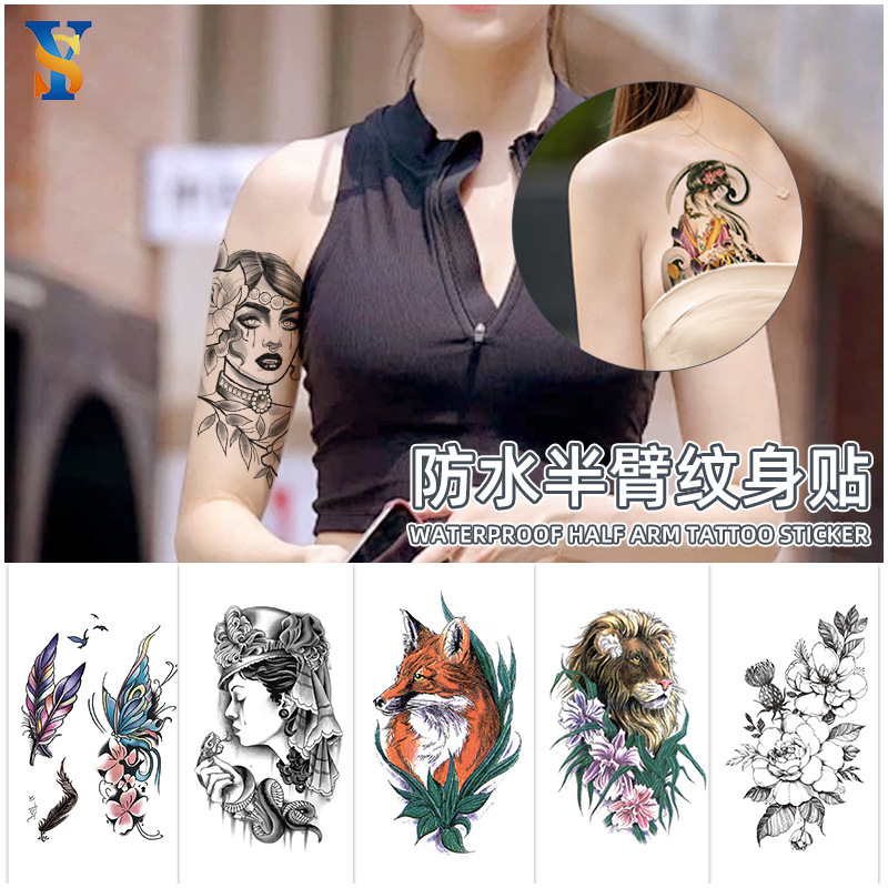 Flower Arm Simulation Tattoo Sticker Waterproof Long-lasting Color Fox Animal Tattoo Temporary Arm Chest Waist Tattoo Sticker