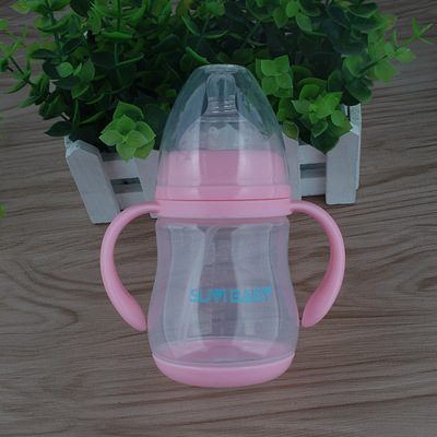 新生婴儿宽口径PP塑料防摔大宝宝防胀气塑胶吸管奶瓶OEM/ODM厂家
