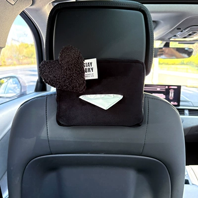 Car tissue box/set | Style, for Car Seat Back - plush-tissue-box-black-black-love