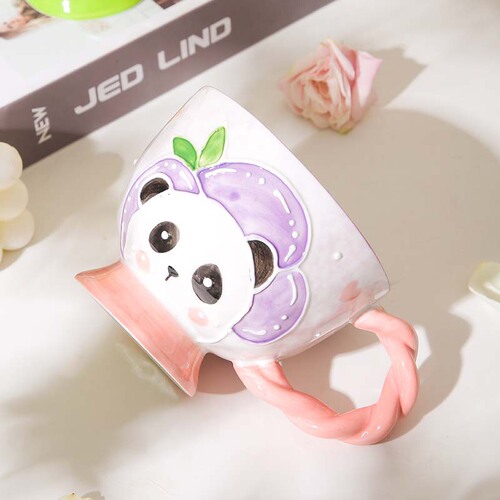 Hand-painted Relief Ceramic Cup Breakfast Cup Creative Mugs Cartoon Cute Milk Cup Oat Milk Home Use Cups