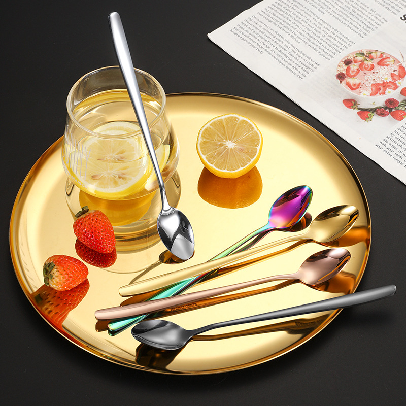 Cuchara de café de mango largo de estilo coreano cuchara de postre taza con cucharas de condimentos leche batida barra de acero inoxidable