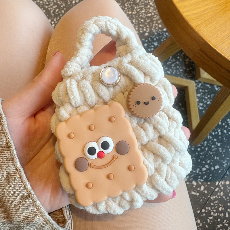 Galletas multicolor tejido a mano bolsa de auriculares anticaídas cubierta de auriculares bluetooth peluche mini cambio de almacenamiento