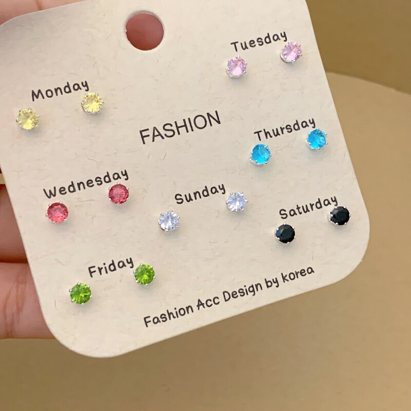 Simple and Stylish Colorful Zircon Dopamine Flash Earrings Set, Exquisite Trendy Student Fashion Hot-Selling Earrings