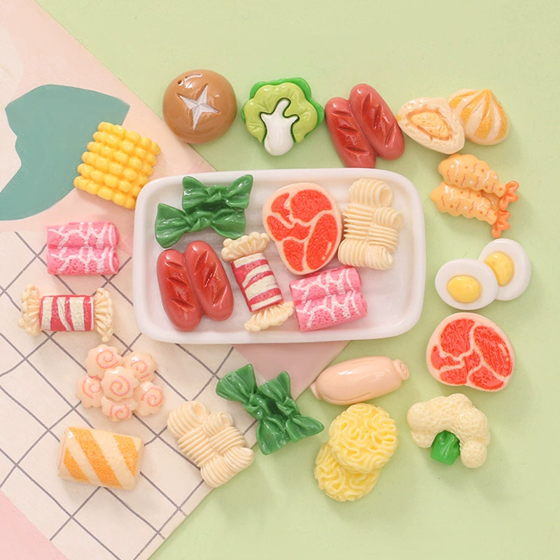 Миниатюрные игрушечные закуски для хот-пота: мясные рулетики, гриль-колбаски, кукуруза, аксессуары для рукоделия, украшения из смолы, заколки для волос