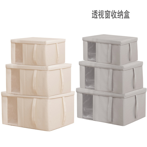 Amazon cross-border quilt storage box perspective window cotton and linen bedroom quilt storage bag clothes drawer storage box