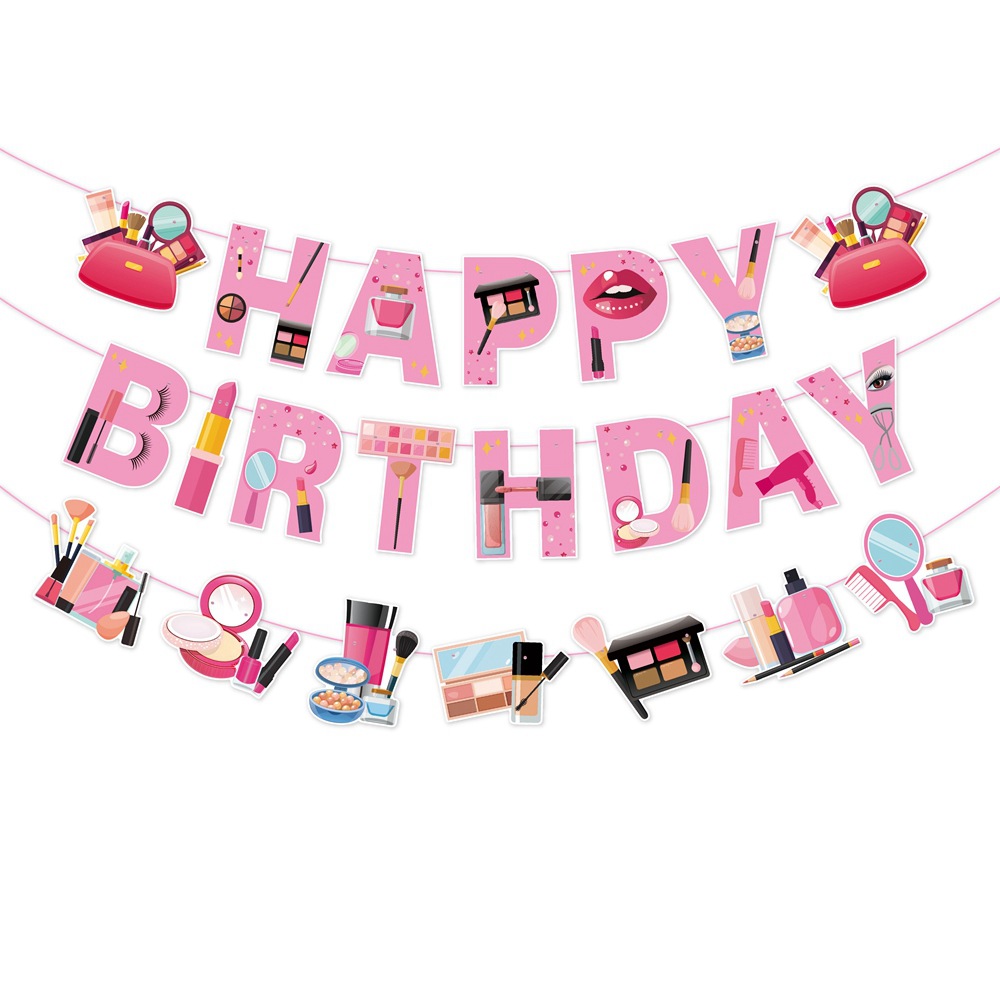 Nueva decoración de fiesta de cumpleaños maquillaje conjunto de temas de maquillaje decoración de fiesta de cumpleaños tarta de bandera