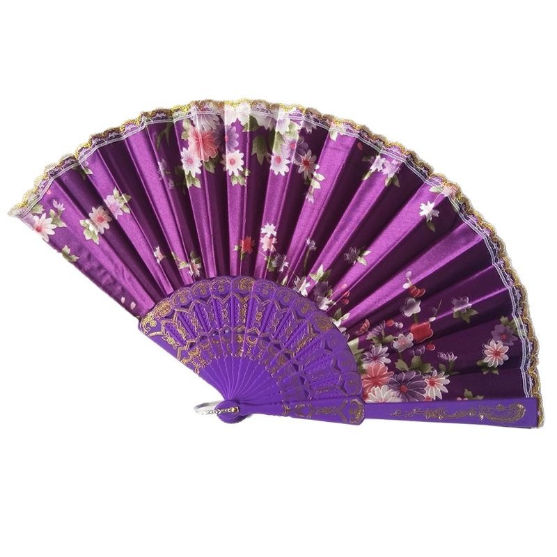 En stock ventilador plegable de encaje de mujer de hueso de plástico transfronterizo Rosa abanico de seda