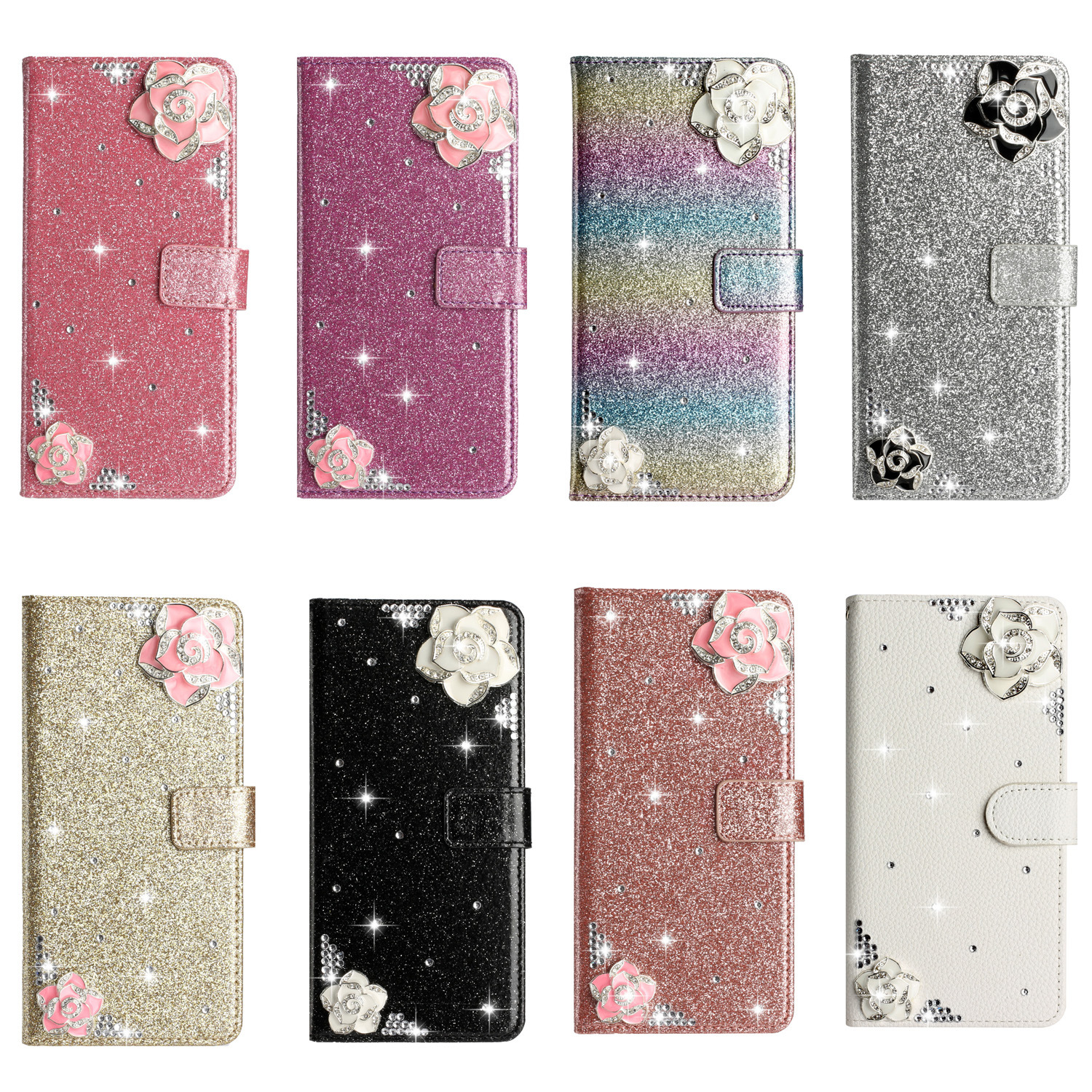 Suitable for iPhone 14PROMAX butterfly studded sparkling diamond Samsung S23U luxury flip cover leather case_voghion.com