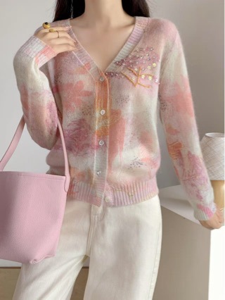 25初秋新款高配进口马海毛手工钉珠开衫33