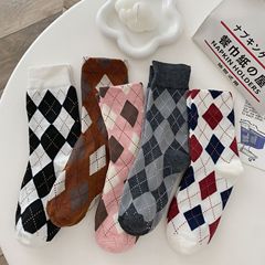 襪子女春秋季日系菱形復古學院風格子中筒襪ins潮韓版中筒襪