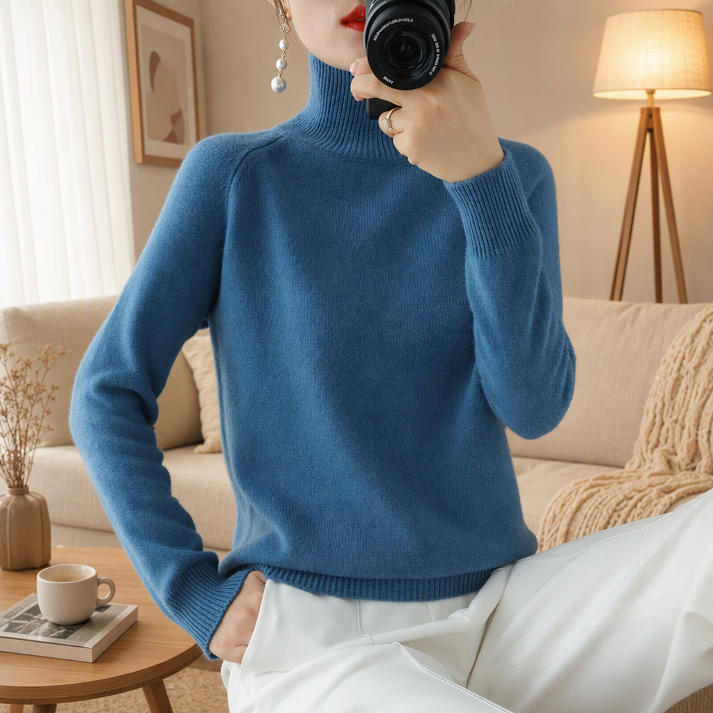 Cross-border autumn and winter women's half-high collar solid color pullover thick sweater loose plus size Korean style versatile knit base layer