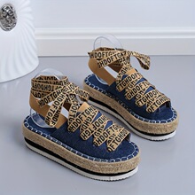 N 28441 Hemp Rope Platform Roman Womens Sandals �����ɸ����
