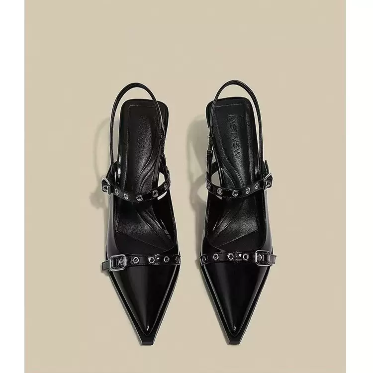 高跟鞋女2025年夏季新款黑色尖头细跟法式一字带包头凉鞋浅口单鞋