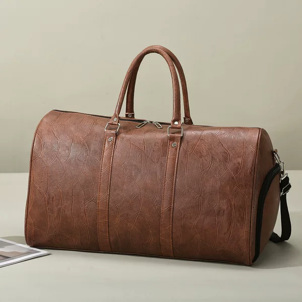 Cross-border Portable Travel Bag Men's PU Leather Retro Travel Luggage Bag Women's Crossbody Dry and Wet Separate Sports Fitness Bag