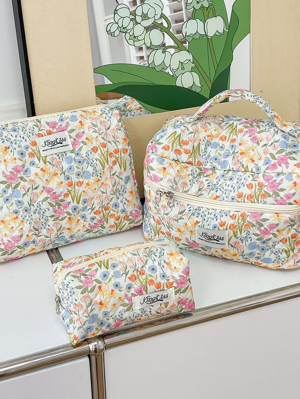 新しい綿化粧品袋ニッチポータブルトイレタリー収納袋花柄インかわいいキルティングバッグ化粧品収納|undefined