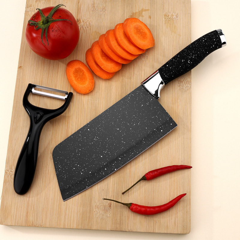 Asiento giratorio doble galvanoplastia, mango de punto de pulverización, juego de combinación de acero inoxidable, cuchillo de chef, herramientas de cocina para el hogar, stock al por mayor