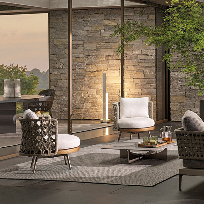 戶外桌椅露天別墅花園庭院室外藤椅北歐休閒防曬防水實木餐桌組合