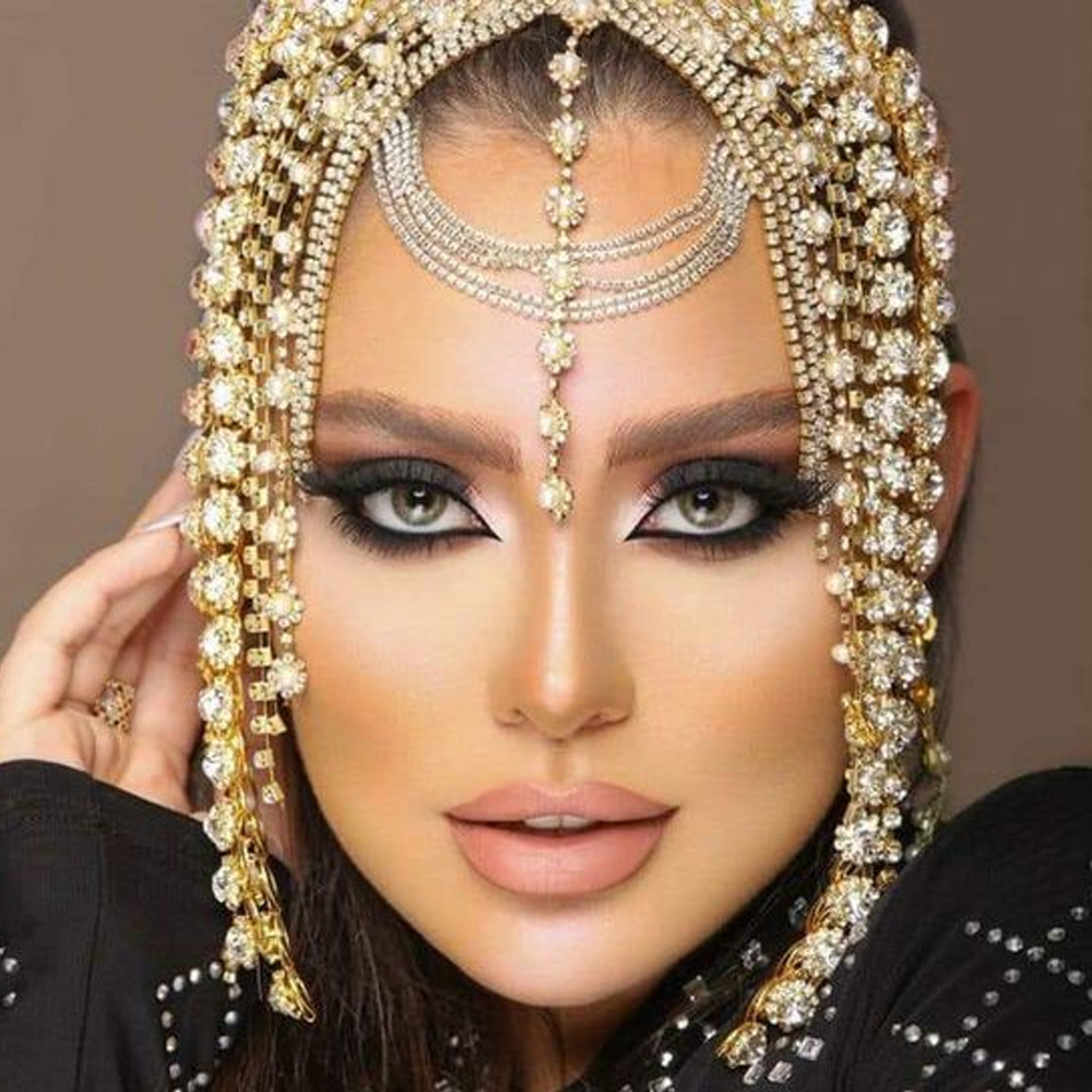 AliExpress Venta caliente flor accesorios para el cabello mujer europea y americana sexy exagerada Halloween borla rhinestone diadema cadena del pelo cadena