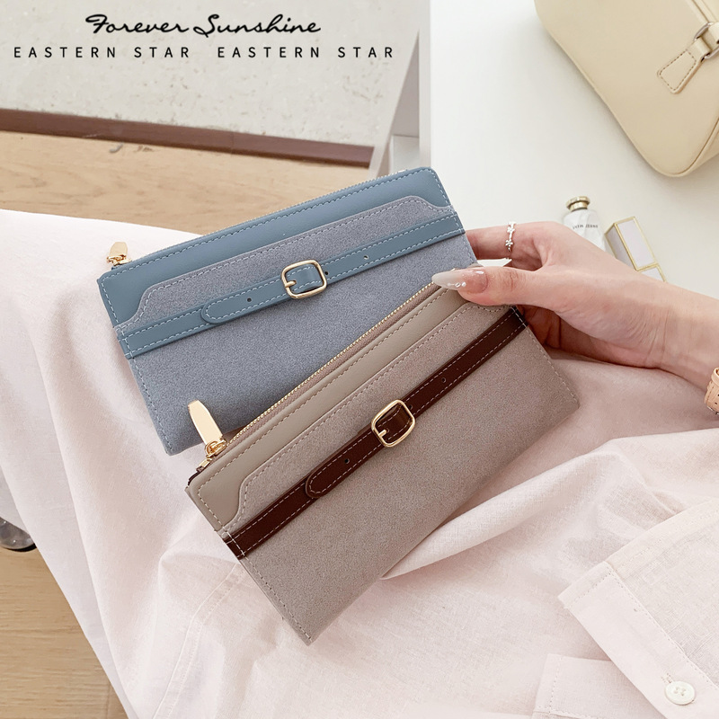miu suede patchwork ~ long women's wallet with a high-end PU feel 80% off simple leather wallet