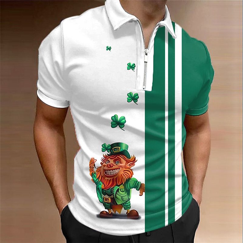 2026 Cross-Border St. Patrick's Day Polo Shirt Men's Irish Clover Zipper Polo High Quality Men's Clothing