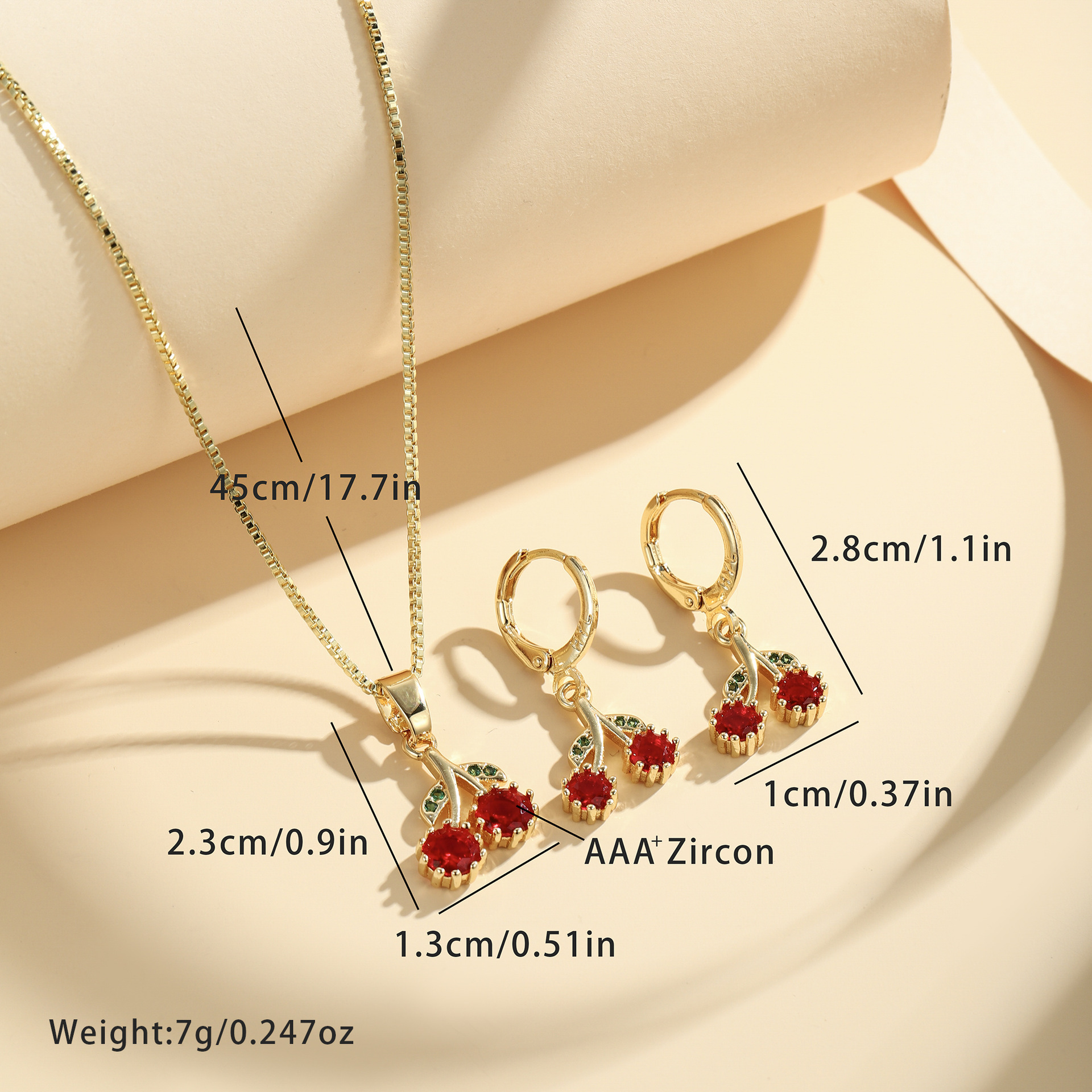 Comercio electrónico transfronterizo Zircon accesorios collar de cereza nicho femenino diseño conjunto de pendientes moda universal cadena clavícula al por mayor image 3
