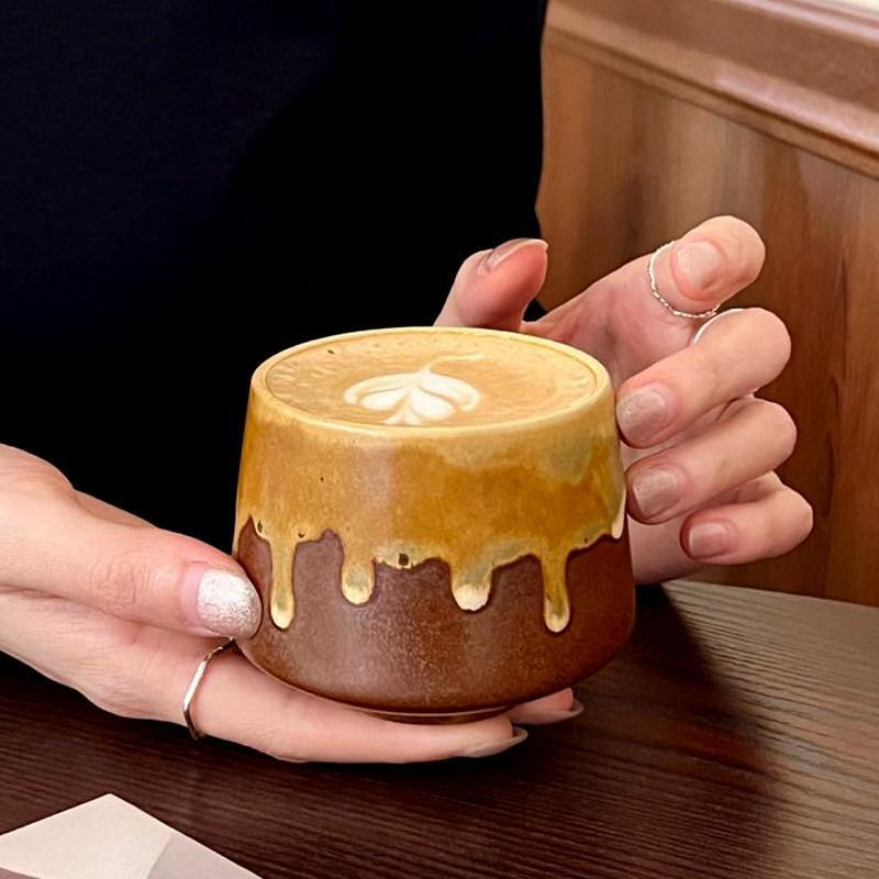 Vintage Handmade Ceramic Cup, Japanese-Style Coarse Pottery Kung Fu Tea Cup, Kiln-Fired Espresso Cup, Latte Art Cup, Drinking Cup Vintage Handmade Ceramic Cup, Japanese-Style Coarse Pottery Kung Fu Tea Cup, Kiln-Fired Espresso Cup, Latte Art Cup, Drinking Cup