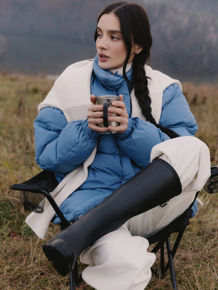 Cuello vertical de manga larga ropa de algodón de mujer ropa de algodón corta chaqueta de algodón de mujer 2025 otoño y invierno nuevo estilo transfronterizo europeo y americano